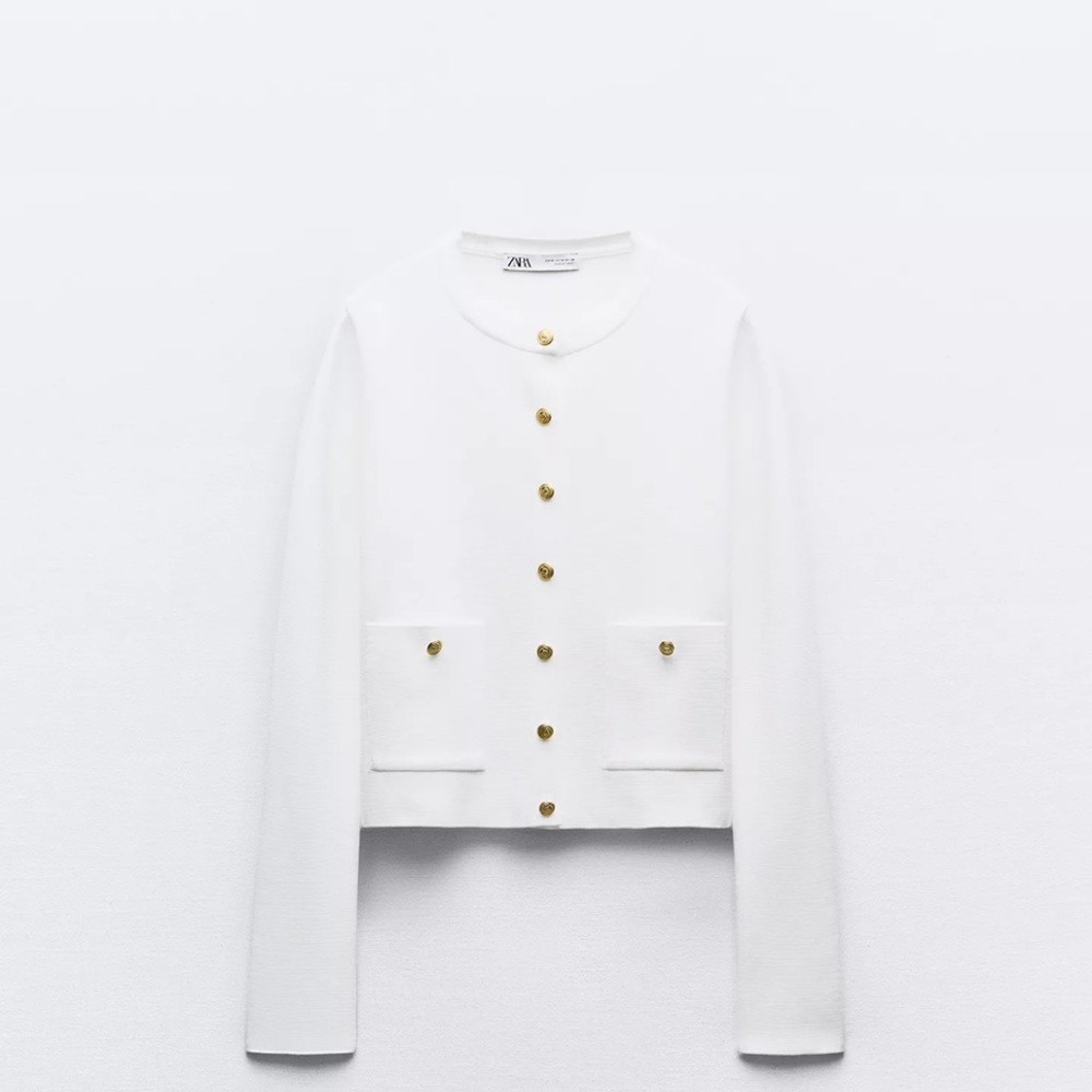 Zara knit White Cardigan with Gold Buttons